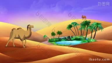 双峰驼在沙漠中行走的手工动画uhd